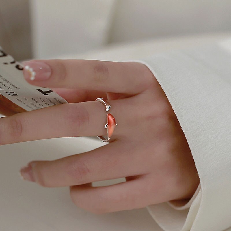Röd koi fisk ring dam vintage smycken för kvinnor silver färg tur ringar klassisk konst utsökt lyx dam smycken