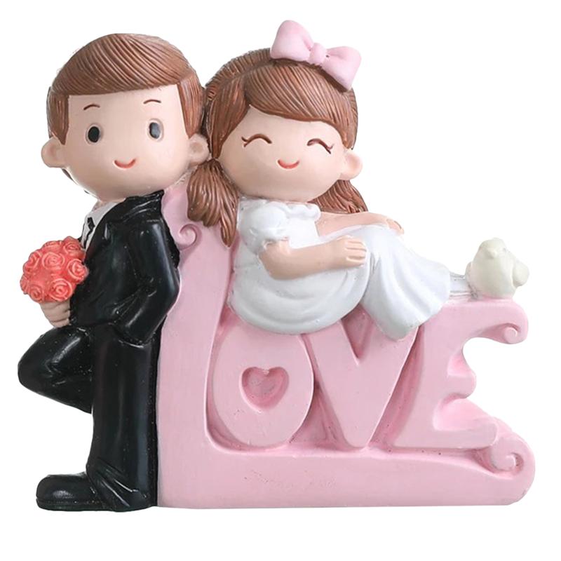 1 Set Valentijnsdag Paar Cijfers Bruid En Bruidegom Hars Pop Cake Ornamenten Valentijnsdag Romantische Pop Cake Ornamenten: Black Pink