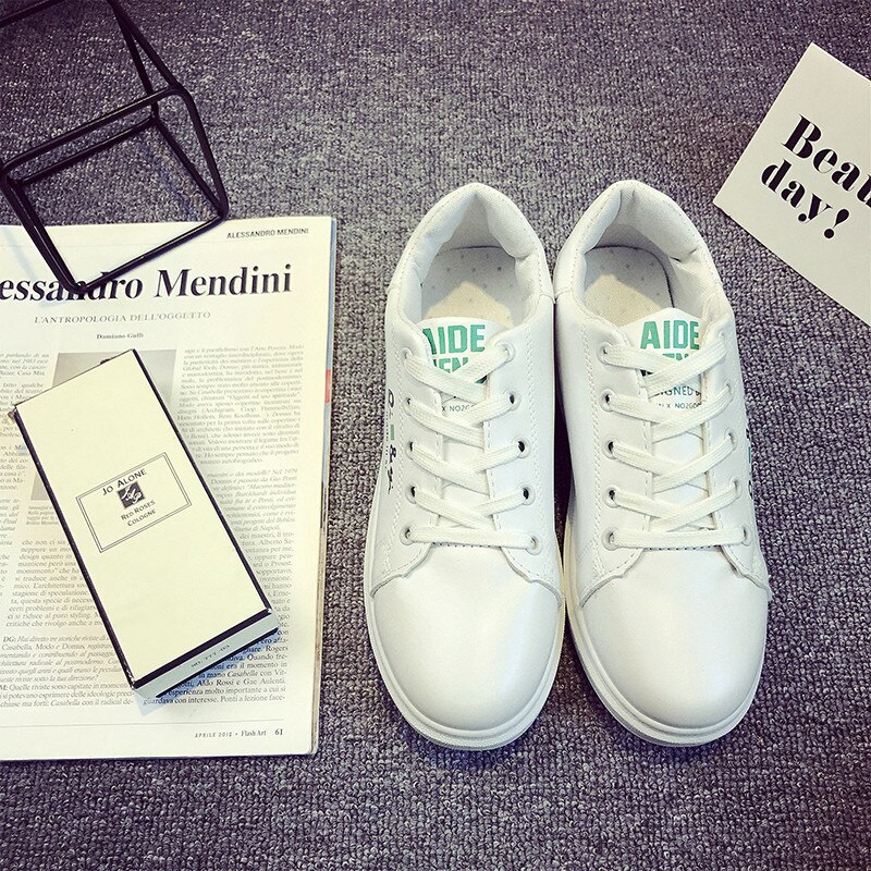 Sneaker kvinder komfortable skateboard sko bære damesko åndbare fritidssko klassiske hvide sko zapatos de mujer: Grøn / 4