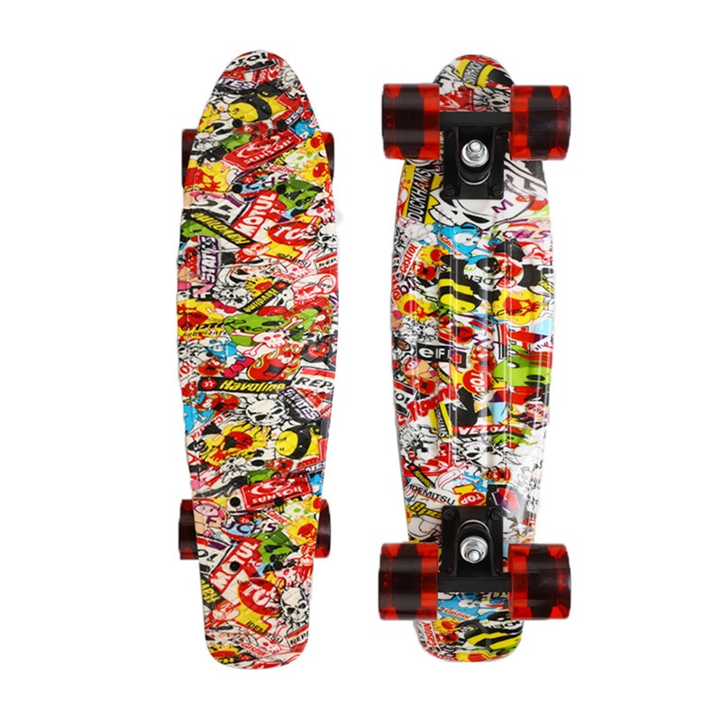22 tommers single rocker skateboard plast firehjulet skateboard road board brush street board barn scooter star skateboard: Graffiti