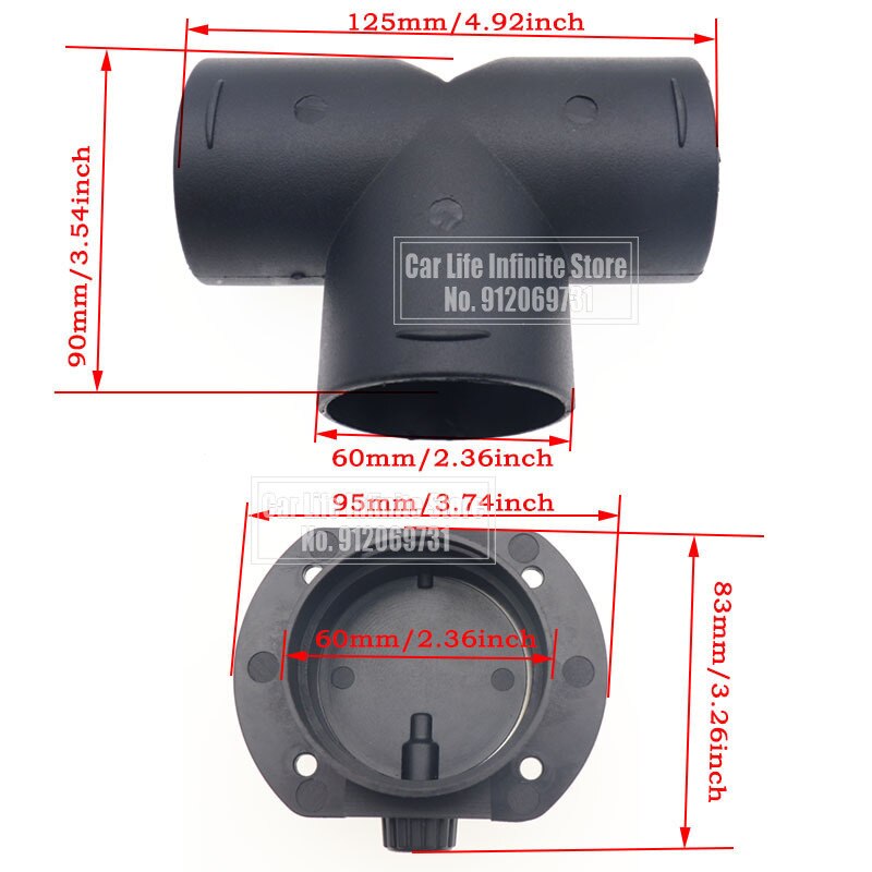 60/75Mm Voor Webasto Eberspaecher Diesel Parking Accessoire Air Vent Ducting T Y Stuk Elleboog Pijp Uitlaat Uitlaat connector Joiner: 60mm Heater DuctingD
