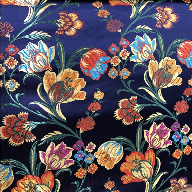 CF1137 Red/Golden/Blue Flowers Jacquard Silk Brocade Fabric Chinese Cheongsam Clothes Dress Jacket Fabric DIY Sewing Silk Fabric: dark blue