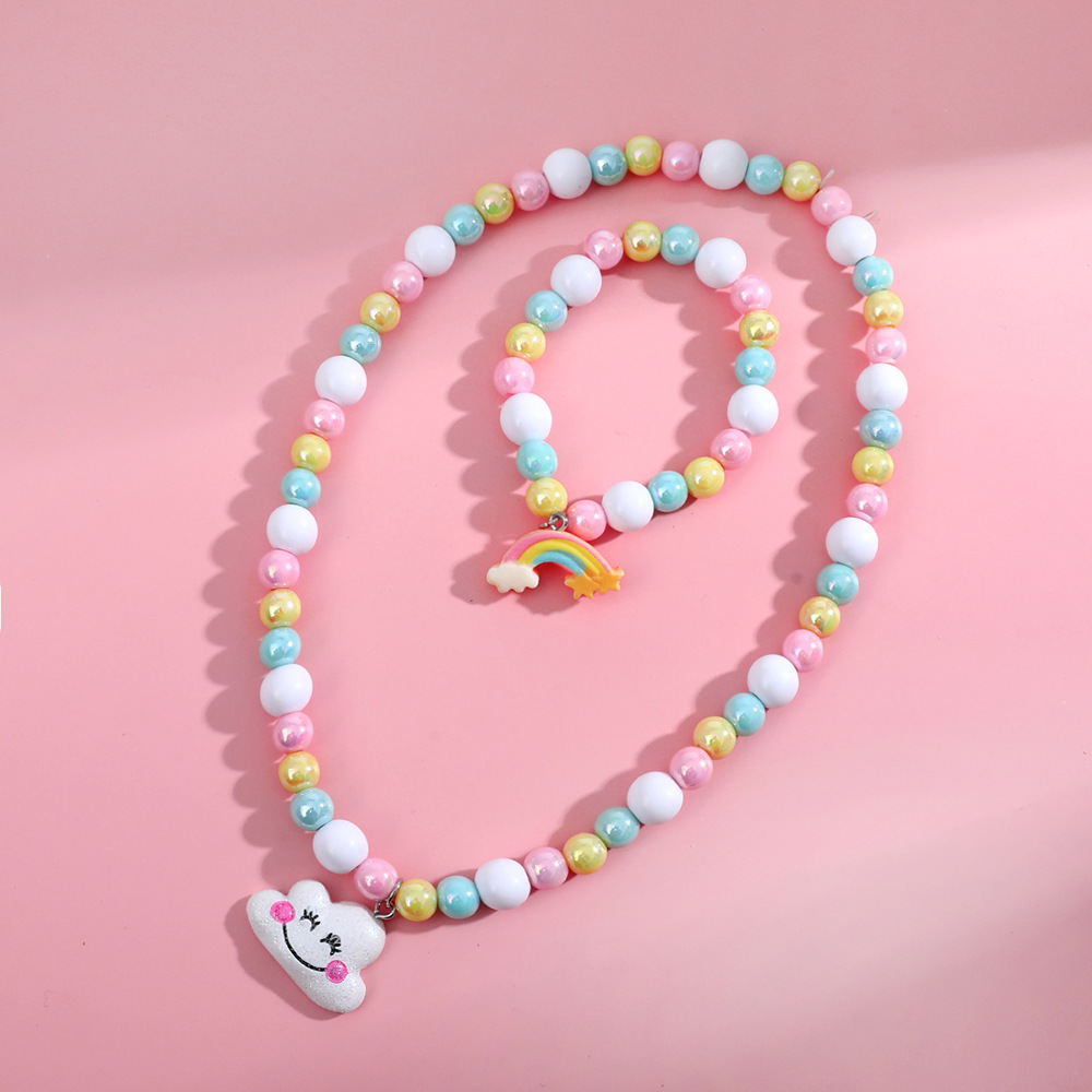 Conjunto de pulsera y collar dulce para niños, collar con cuentas coloridas de caramelo para niñas, joyería DIY al por mayor
