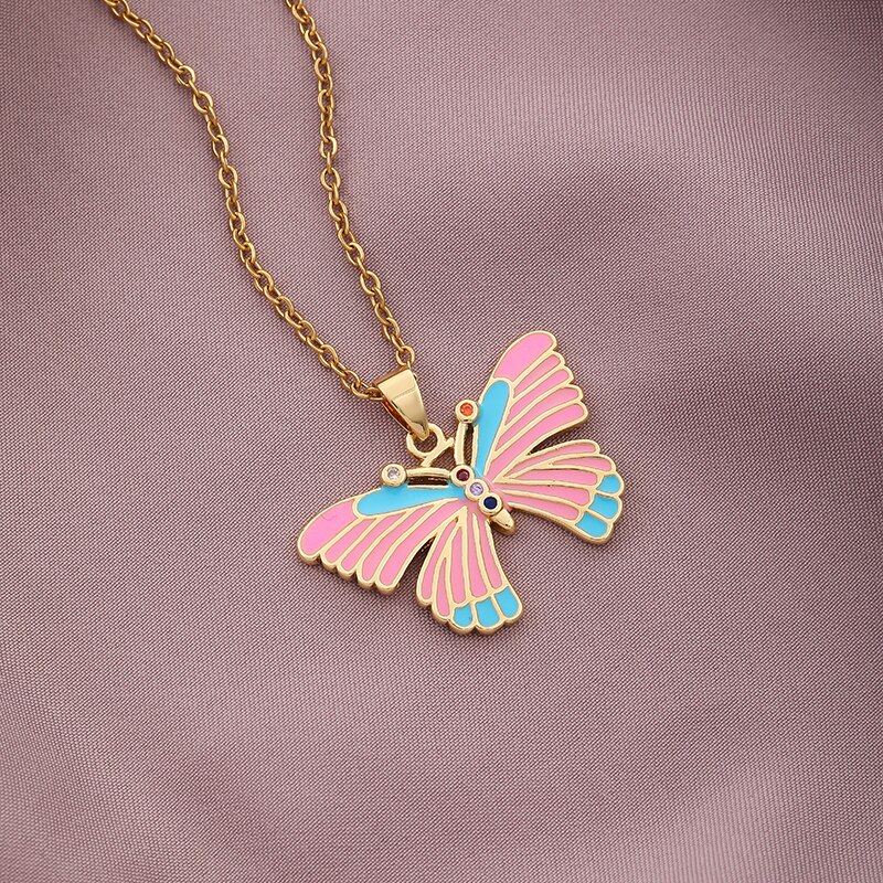 Sonya Enamel Leuke Vlinder Hanger Ketting Voor Vrouwen Gouden Kleur Statement Ketting Sieraden: Butterfly-003 / 45cm