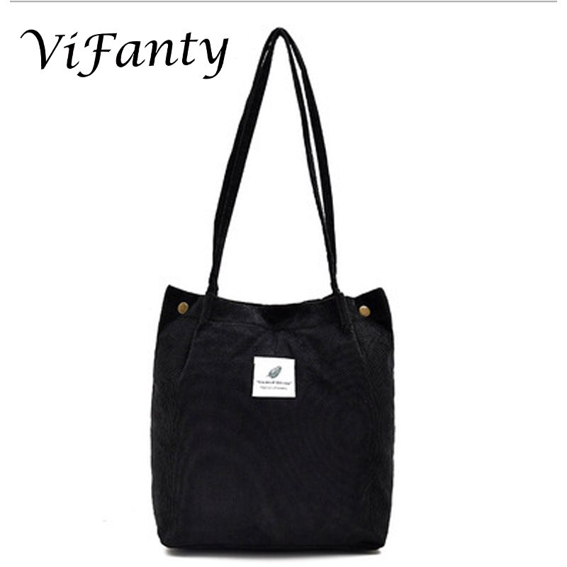 Corduroy Tote Tas Voor Vrouwen Meisjes Kids Schoudertas Met Binnenzak Voor Werk Strand Lunch Reizen En Winkelen Kruidenier: Black