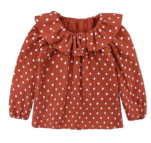Prikket bluse småbørn piger tøj bomuld lange ærmer skjorter peter pan krave baby piger prinsesse skjorter små børn casual toppe: Rød / 24m
