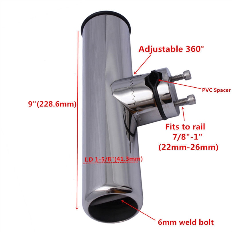 Boat Accessories Marine Fishing tools 2Pcs Boat Stainless Steel Fishing Rod Holder Clamp-on with Wrench and Gasket