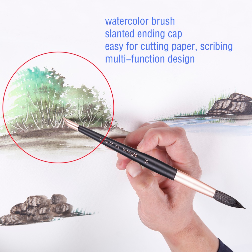 Virola de aluminio con mango de madera de ardilla de 816R, obra de arte con acuarela, suministros, pincel de artista