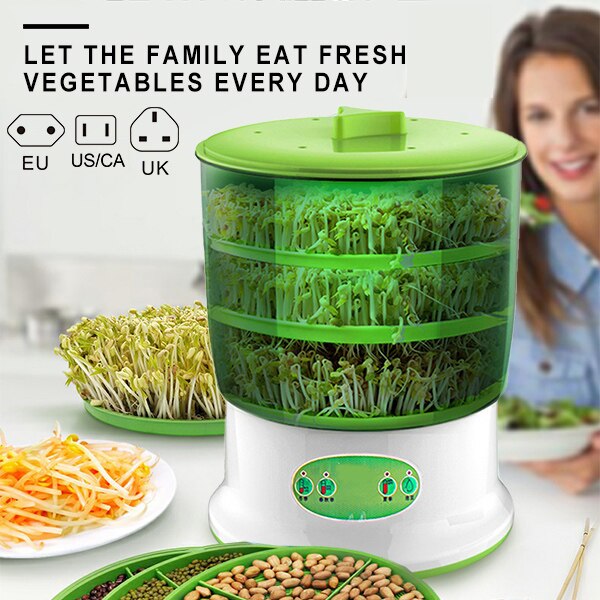 2/3 capas US EU UK automática máquina de brotes de frijol capas automática germinador eléctrico semilla semillero crecimiento maceta de vivero