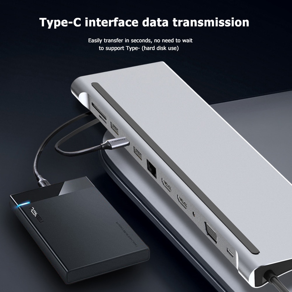 USB tipo C HUB convertidor 2 USB3.0 USB2.0 2 HDMI VGA RJ45 USB-C de 3,5mm adaptador de lector de tarjetas para Windows Android MAC OS