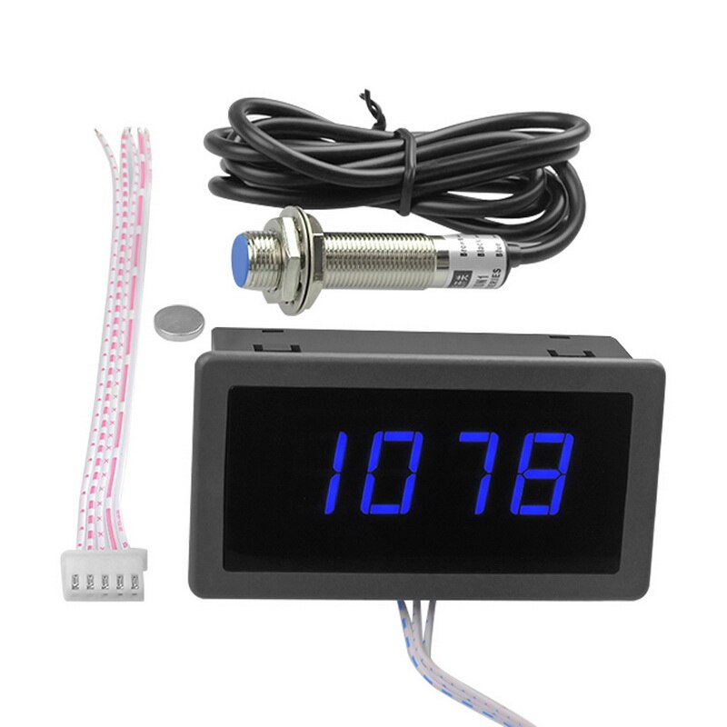 4 Digital Tachometer DC 8-24V Digital Tachometer RPM Gauge Speed With Hall Proximity Sensors 10-9999 RPM LED Tachometers: green