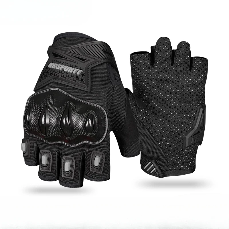 Guantes protectores de ciclismo transpirables, guantes de motocicleta para hombres y mujeres, guantes de verano con protección absorbente de golpes de medio dedo: Negro / S