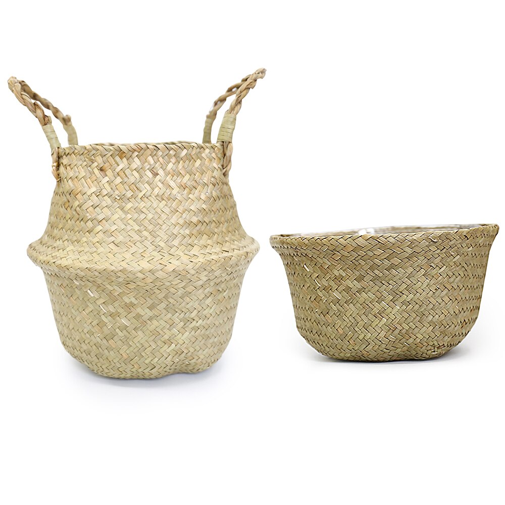 Handgemaakte rieten manden opvouwbare wasmand gevlochten opbergmand natuurlijke rotan zeegras tuin bloempot plantenbak mand wit