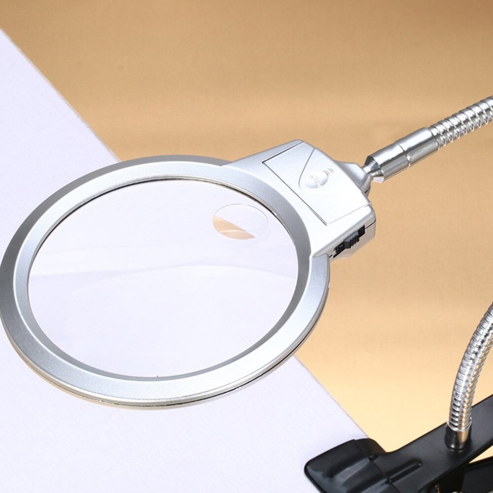 Clip On Desktop Illuminated Magnifier Magnifying Glass Reading Loupe Metal Hose LED Lighted Lamp Top Desk Magnifier With Clamp