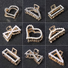 1PcFashion Geometric Imitation Pearl Hair Clips Hair Claw Crab Crystal Retro Heart Shape Hairpin Hair Accessories For Women Girl