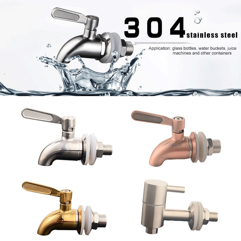 1set 12mm 16mm Drink Dispenser Tap Beverage Wine Barrel Faucet Spigot Water Stainless Steel Coffee Juice Taps Silver Faucet