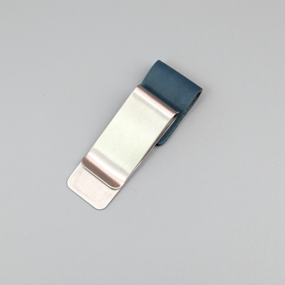 Stainless Steel & Leather Pen Clip Metal Pen clip Crazy horse/Wax leather series Accessories of Traveler's Notebook: Pure blue