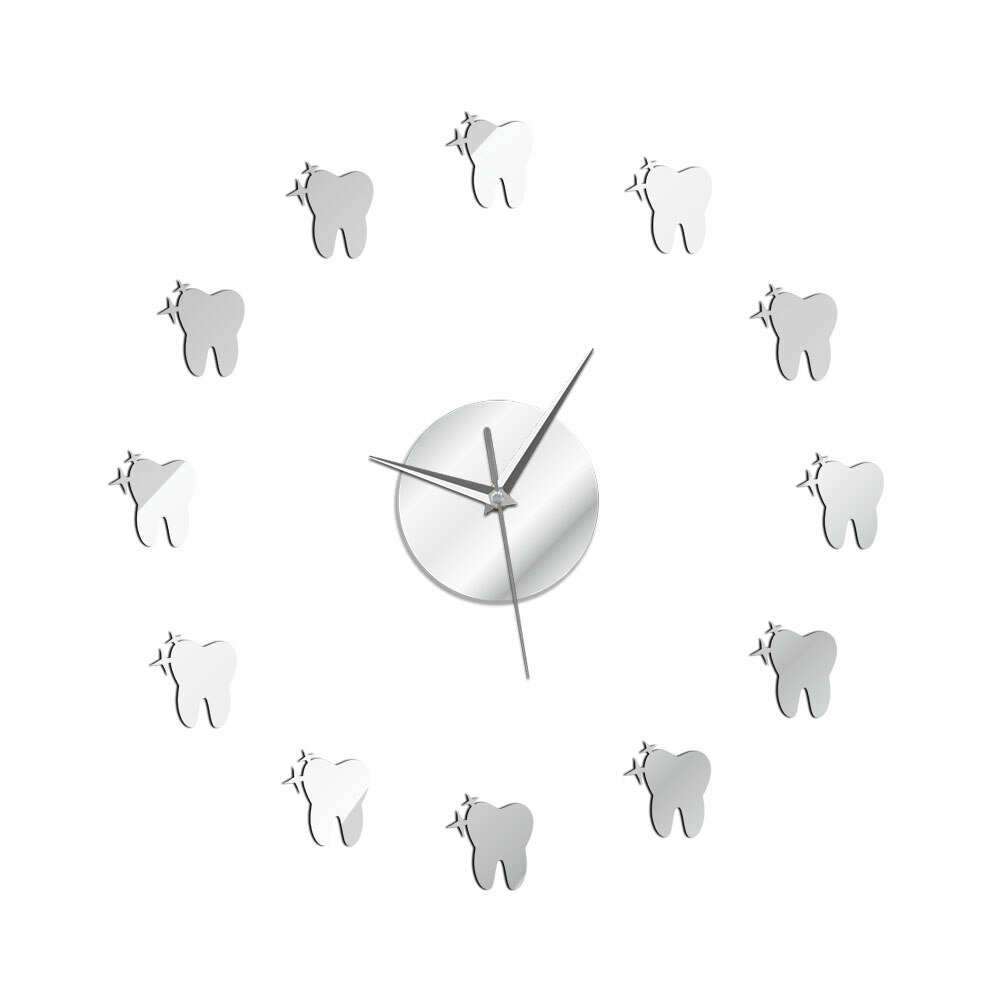 Tooth Mirror 3D DIY Wall Clock Watch Teeth Male Or Female Or Hygienist Sign Dental Office Wall Decorative