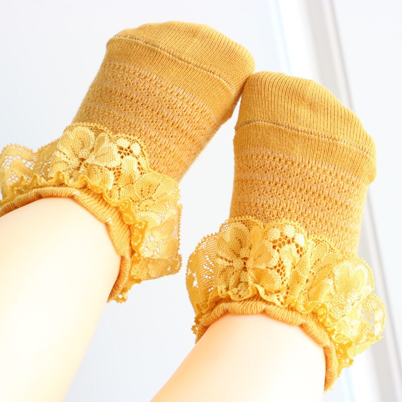 Calcetines cortos de princesa para bebé, medias finas de encaje, de verano, transpirables, de Color sólido, para recién nacido: yellow / 12-24 M