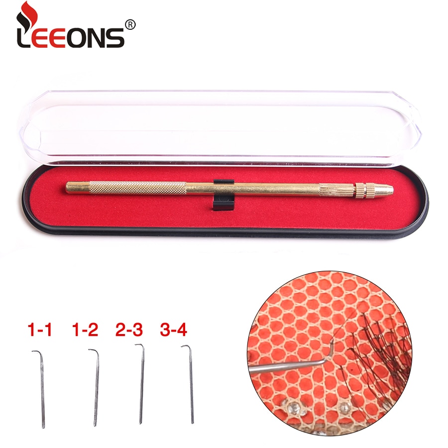 Leeons Bronze Ventilating Needles 4 Pcs Needs With 1 Ventilating Holder Wig Weaving Needle For Lace Wig Making Tool