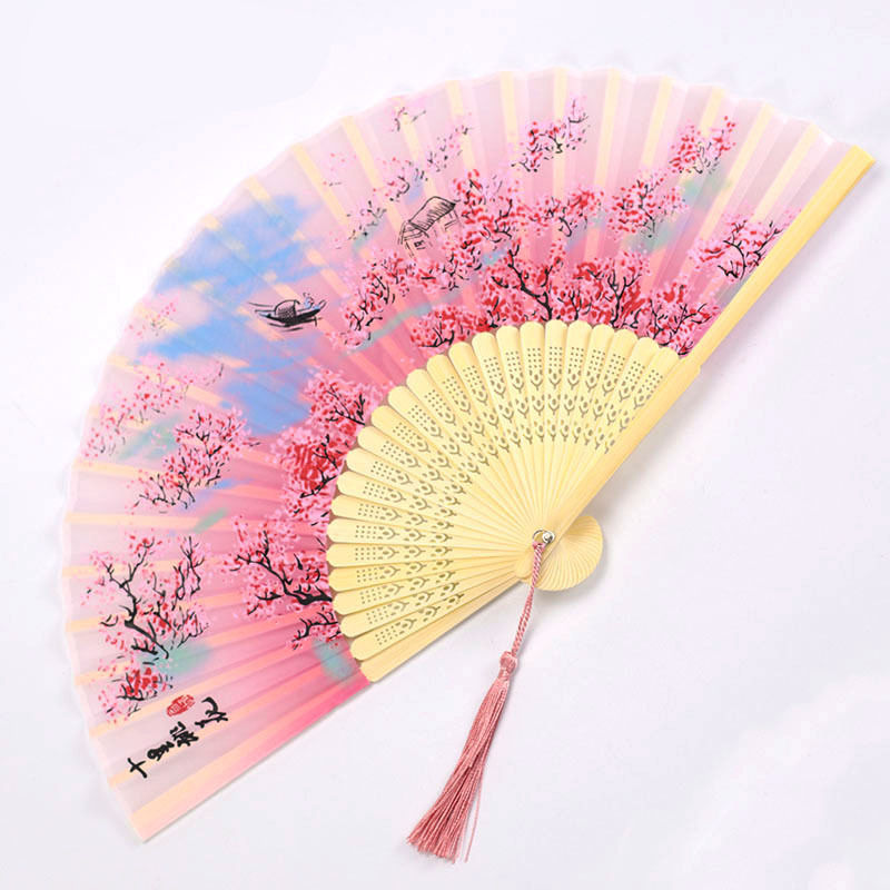 Eventail de fleurs repliable en soie | Vintage de Style chinois, pour fête de mariage danse, accessoires à main de: 9