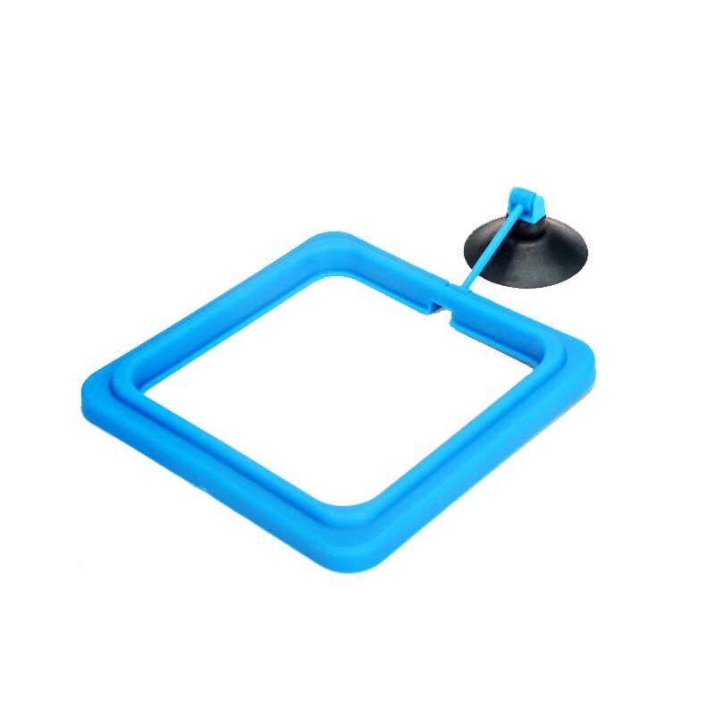 Anillo de alimentación flotante para acuario, comedero para acuario cuadrado redondo alimento para peces, bandeja con ventosa, Accesorios para tanque para peces: Blue Square