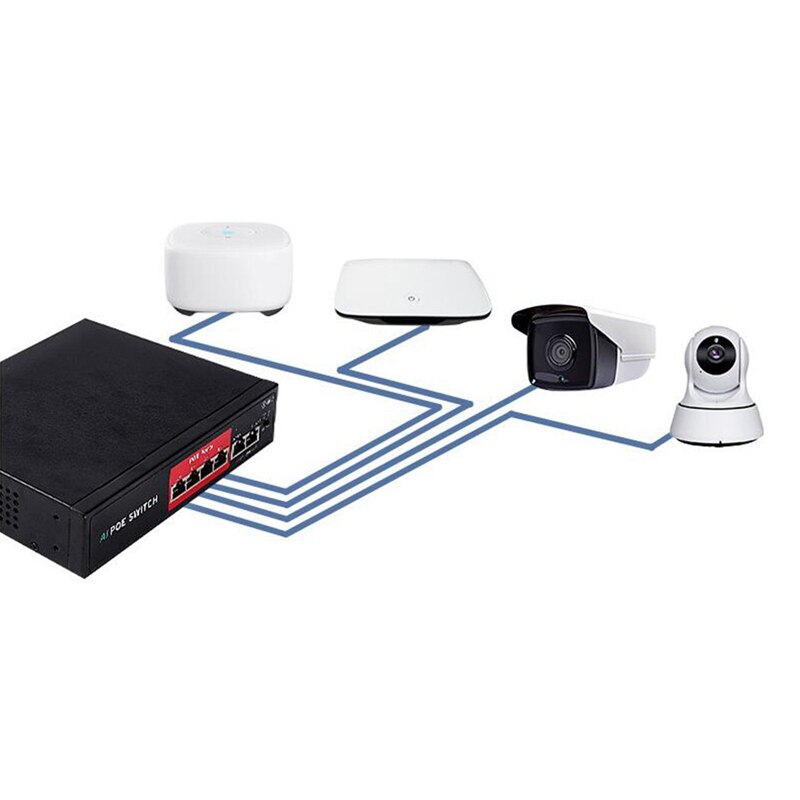 Conmutador POE de red de 52V, con 10/100Mbps, IEEE 802,3 Af/At sobre Ethernet, para sistema de cámara CCTV, AP inalámbrico, enchufe de la UE