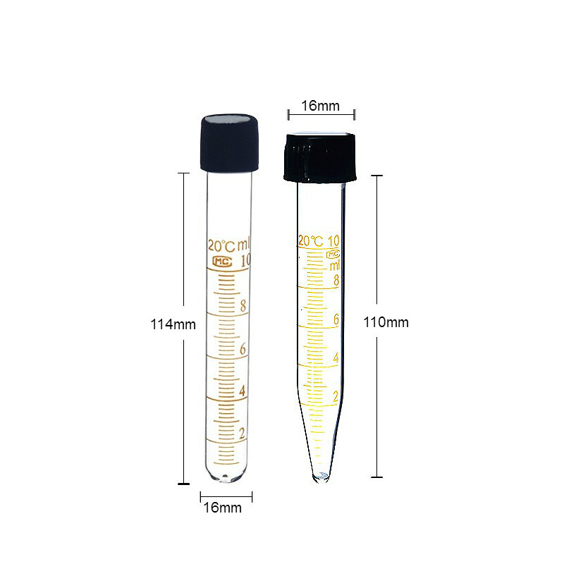 Tubo de centrífuga de vidrio, tubos de ensayo de vidrio de 10 ml con tapa de rosca y tubo de alta temperatura resistente a la escala, diámetro de 16mm, 10/PK