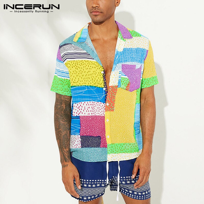 Print mænd hawaiiansk skjorte kortærmet strandferie sommer afslappet herremærke skjorter streetwear chic camisa incerun