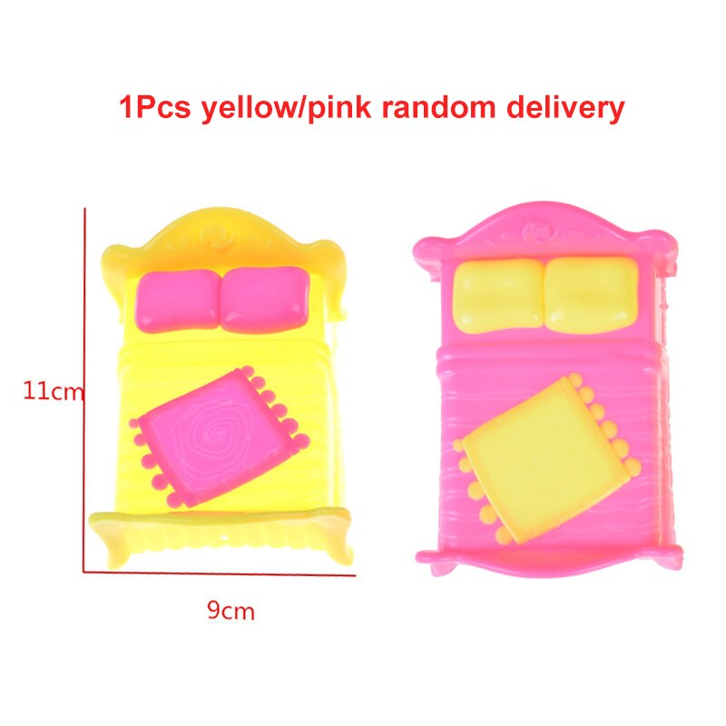 Pretend Play Toy For Children Plastic Bed Bedroom Furniture For Dolls Dollhouse Furniture Toy Pink Color: 1 Pcs as pic