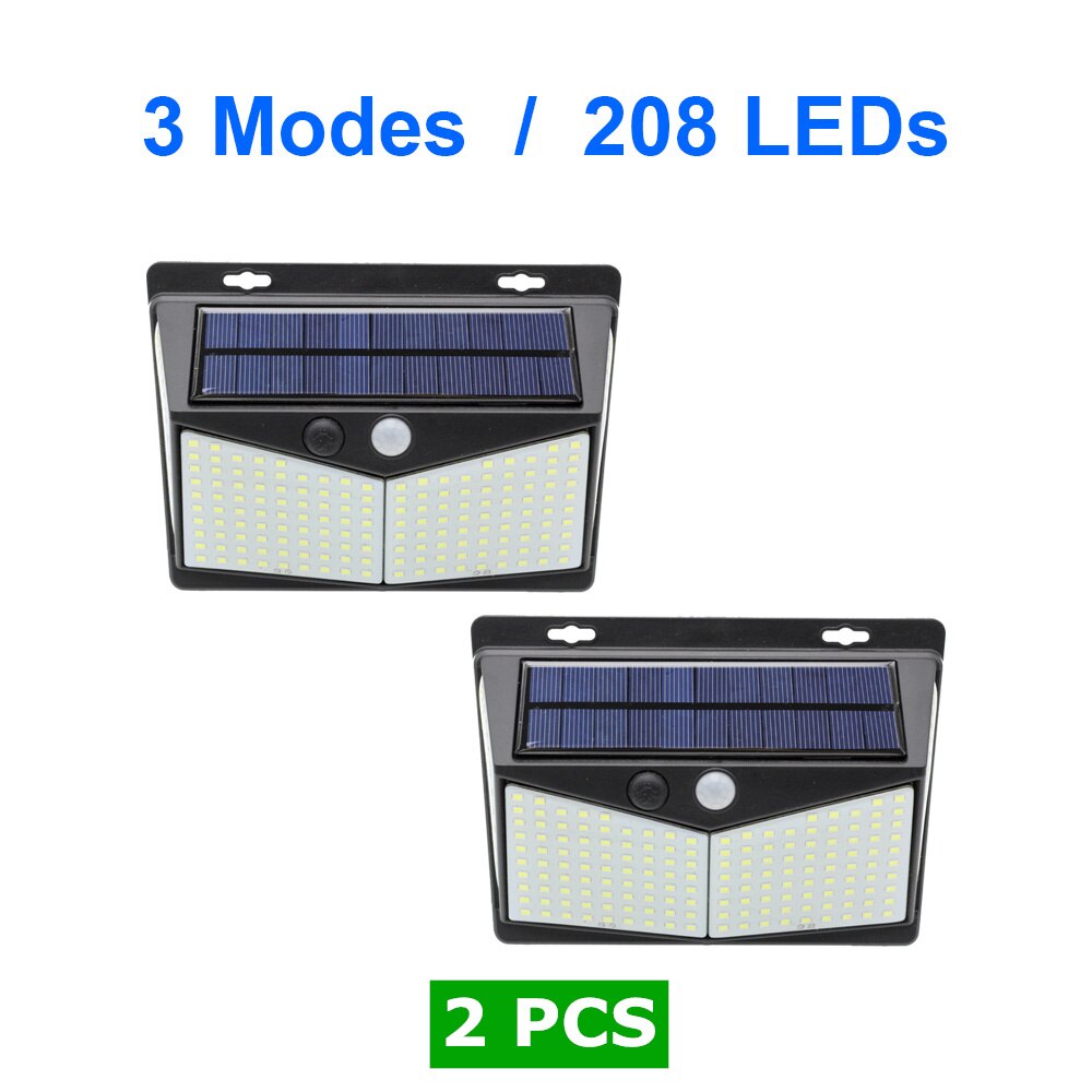 LED Solar Lights Motion Sensor 3 Modes 100/208 LED Outdoor Solar Powered Waterproof IP65 with Wide Angle for Garden Street Patio: 2PCS 208LEDs