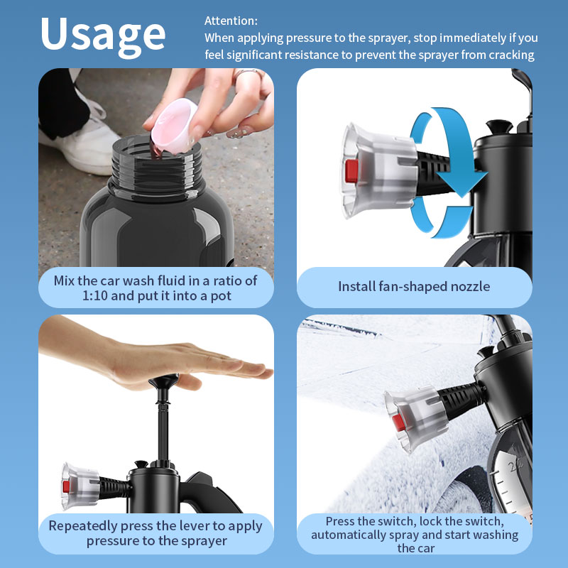 Schiuma spray 2L Pompa manuale ad alta pressione Lattina d'acqua Bottiglia spray per lancia schiuma per pulizia auto per strumenti per la pulizia dell'auto del giardino domestico automatico