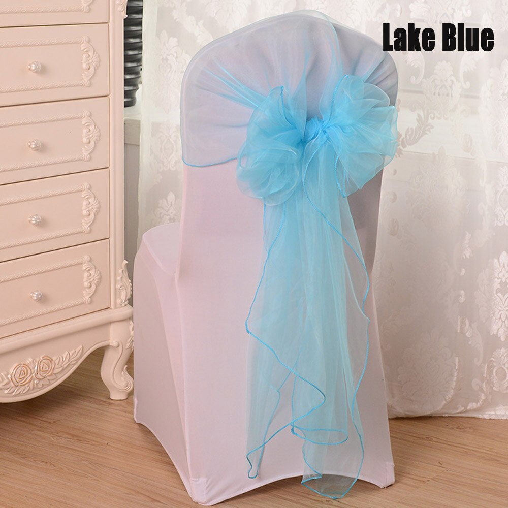25 stuks/partij 60 x 275cm rood roze wit 16 kleuren organza stof strik stoel sjerp voor bruiloft feest evenement banket decoratie: Meerblauw