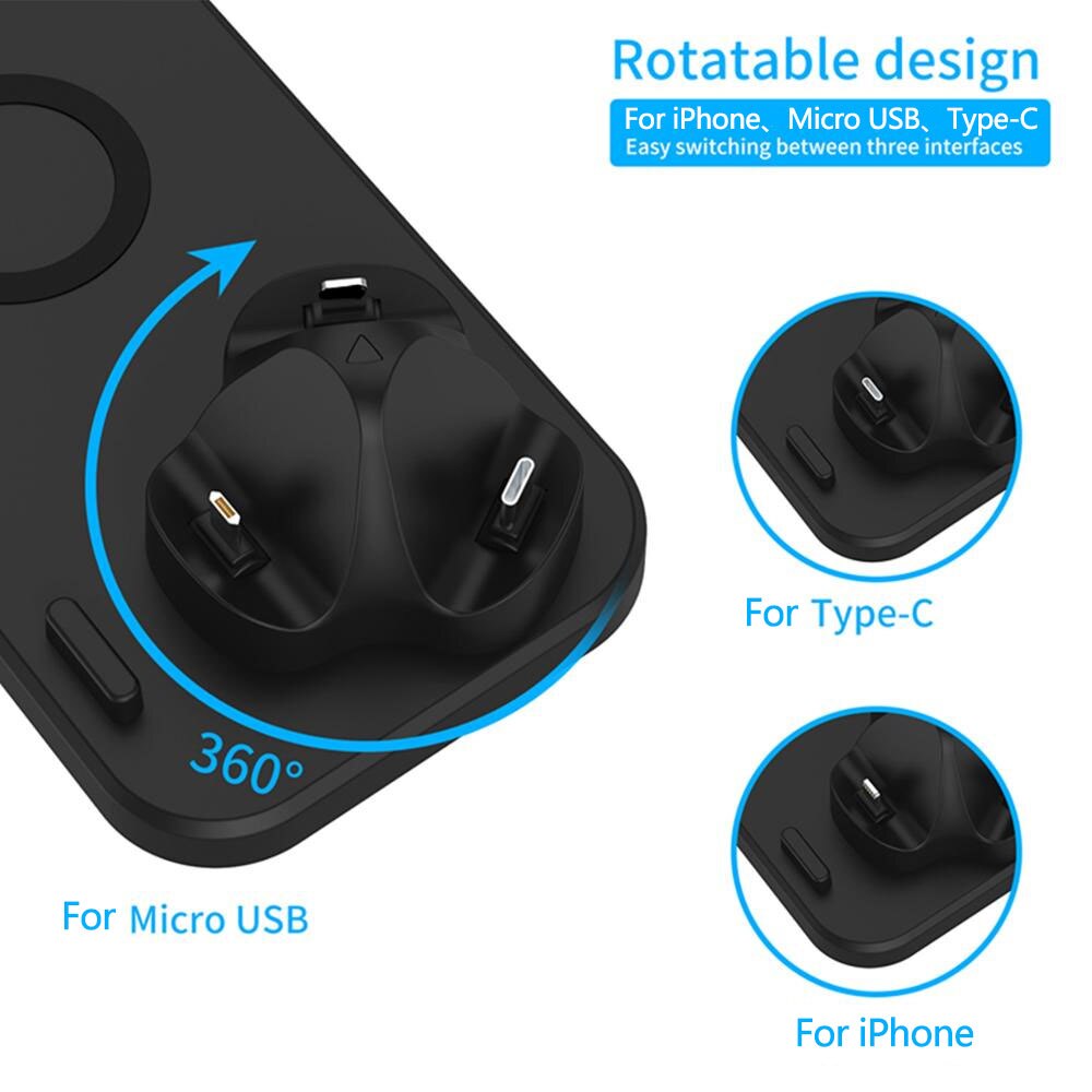 6 in 1 kabelloses ladepad mit qi-induktions-schnellladefunktion für apple watch 6 5 4 3 , airpods pro, iphone 12 pro /11/ xr/xs/x /8