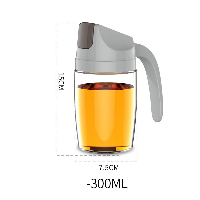 Kitchen Vinegar Jug Glass Oil Jug Dispenser Automatic Opening Household Bottle Oil and Vinegar Honey Olive Oil Container: 300ML Gray