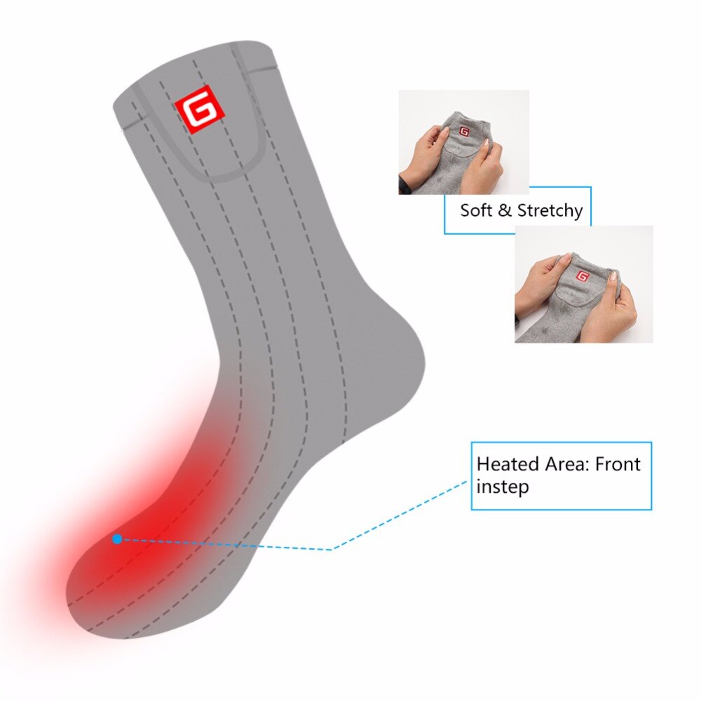Unisex 3.7 V Lithium Batterij Verwarmde Sokken Warme Voeten in Koude Winter Elektrische Batterij Verwarmde Sokken voor (Grijs)
