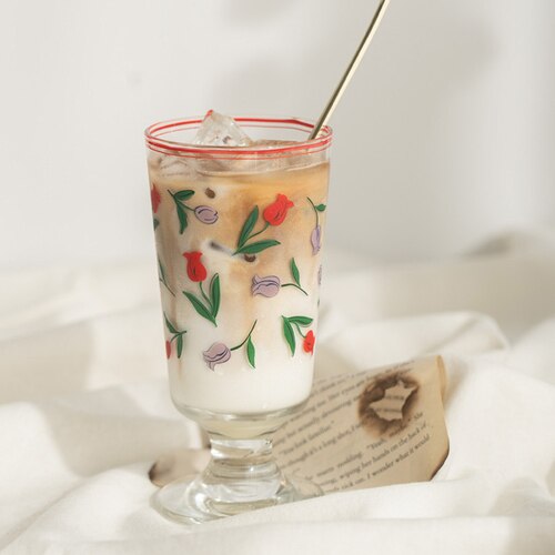 French Romantic Rose Retro Tulip Glass Cup Cocktail Cup Household Print Wine Glass Wedding Glass Birthday: Tulip 300ml