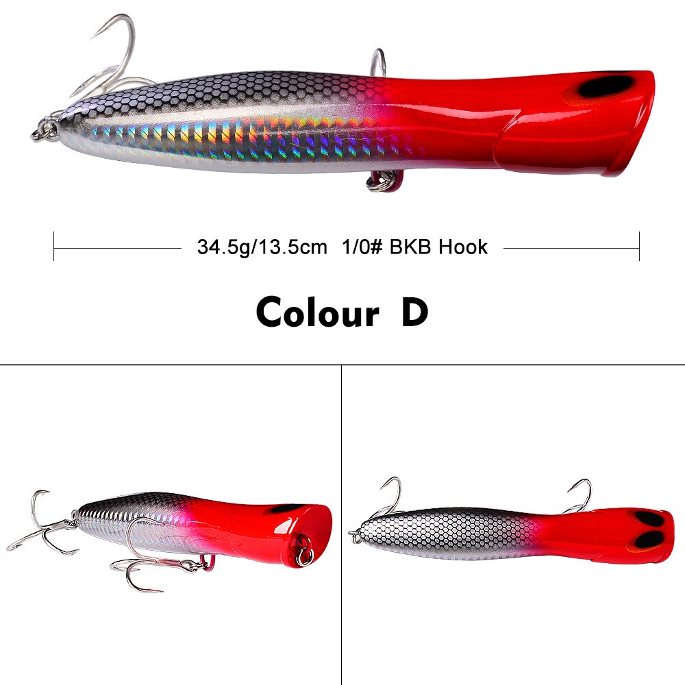 Popper Fishing Lure Bait Weights13.5CM 34.5g Hard Bass Fishing Tackle Topwater Lure Pesca Whopper Trolling Articulos De Pesca: d