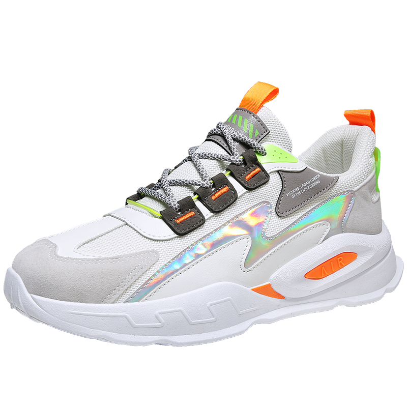 Spring and Autumn Men&#39;s Casual Shoes Shock Absorption Wear Shoes Lightweight Outdoor Shoes Non-slip Breathable Shoes 44: White orange / 42