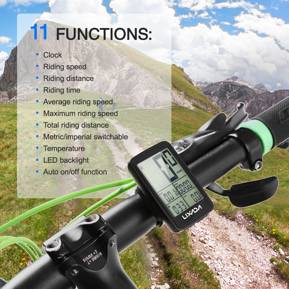 Lixada USB Rechargeable Wireless Bike Cycling Computer Bicycle Speedometer Odometer Backlight LCD Display 120mAh Lithium Battery