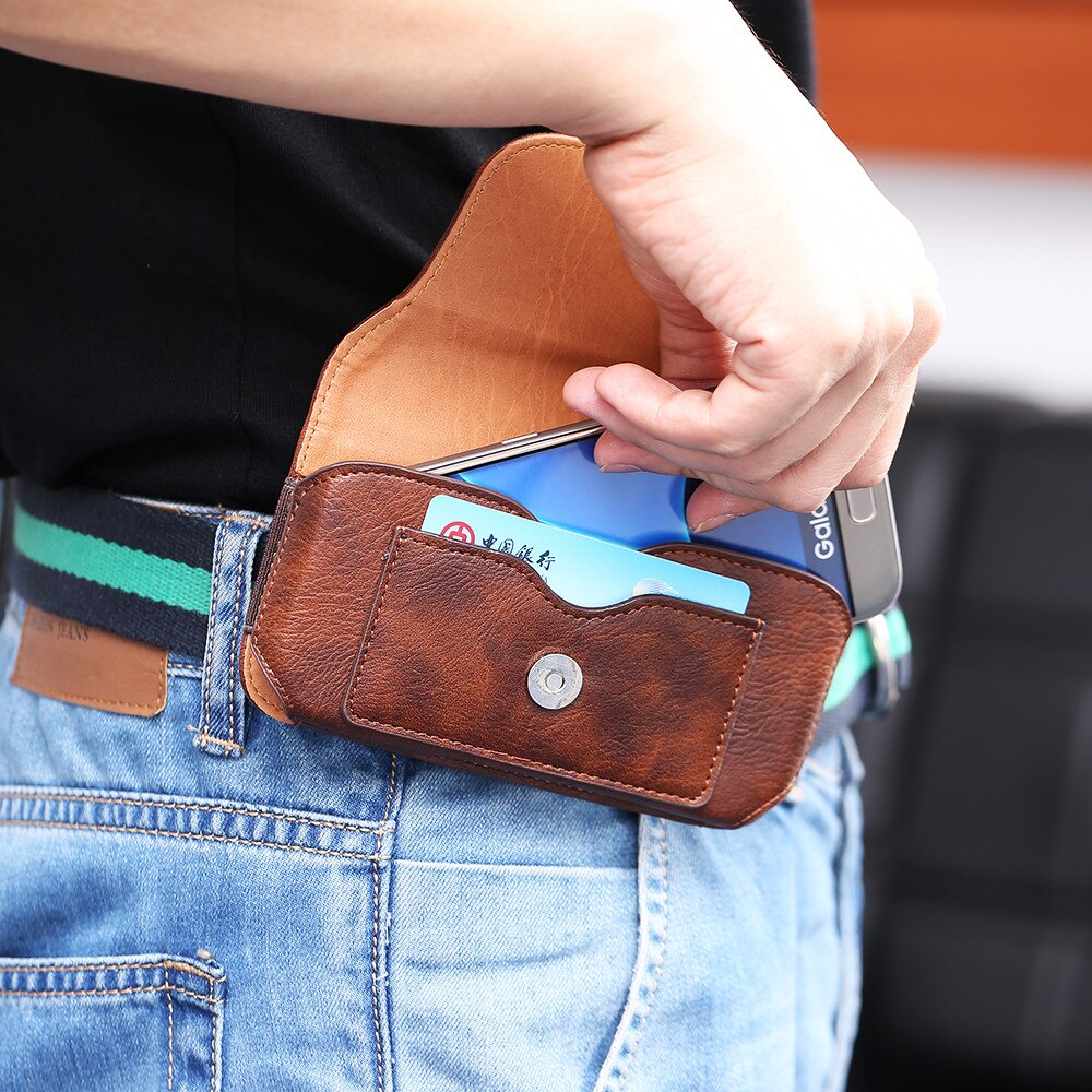 Kisscase læder telefonbæltetaske 6.5/5.8/4.7 '' taljetaske magnetisk telefontaske til iphone xr xs max 8 plus pose cover bælteclips