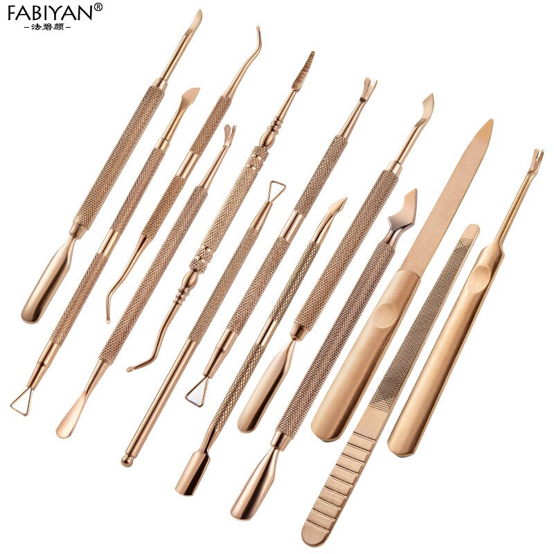 13 stile neglebånd pusher rengøring død hud skåret uv gel polish remover rustfrit stål manicure pedicure pleje værktøj bronze
