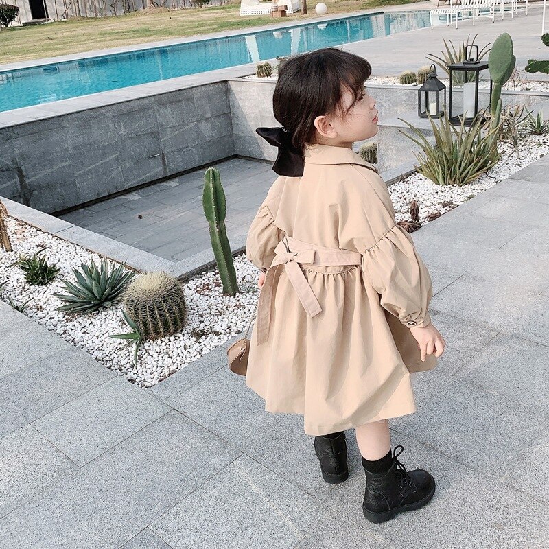 Trenchcoat voor kinderen, meisjesjas voor peuters, koreaanse lange jas met pofmouwen, herfstkleding voor meisjes, kleding voor kleine meisjes
