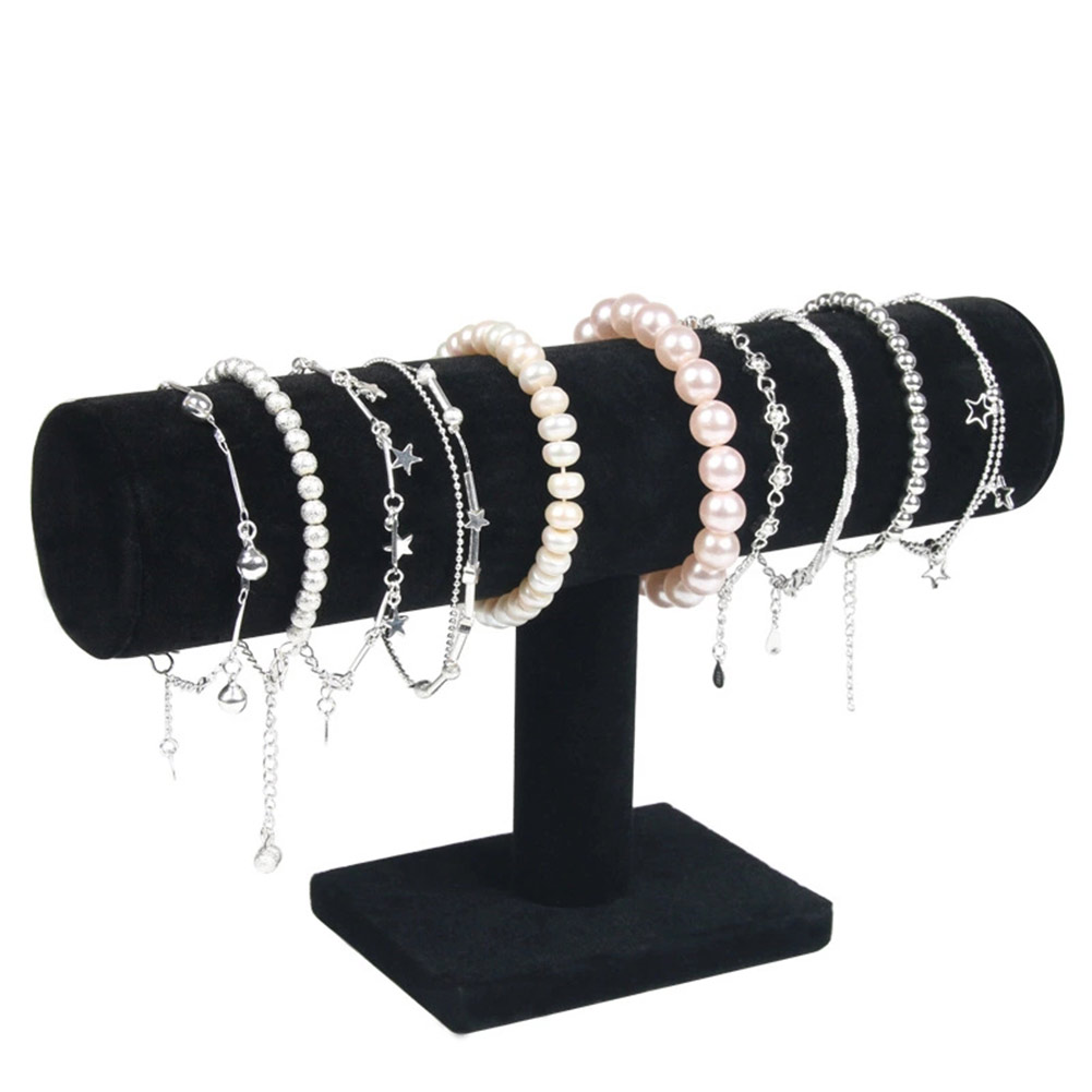 Portable Velvet/PU Leather Bracelet Bangle Necklace Display Stand Holder Watch Jewelry Organizer T-Bar Rack XIN