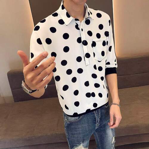 Männer Luxus Lose Herren Shirts Neue England Stil, , Polka Dot Print Shirt Männer Sommer Roll Up Sleeve Shirt