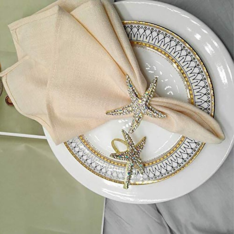 12 PCS Napkin Rings Starfish Rhinestone Ocean Napkin Holders for Wedding Party Beach Theme Dining Table Decor