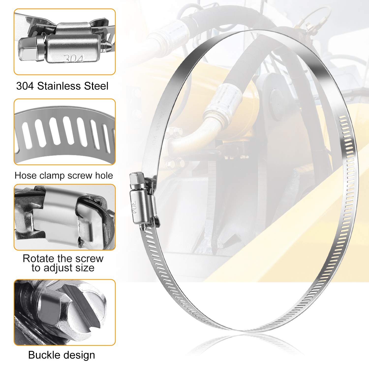 6pcs 6 Inch Large Size Hose Clips 304 Stainless Steel Duct Clamps Worm Gear Adjustable 141mm-165mm Hose Clamp