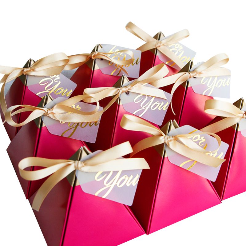 50pcsRose Red Triangular Pyramid Sweet Candy Box Wedding Favors Paper Boxes W0YF: Large