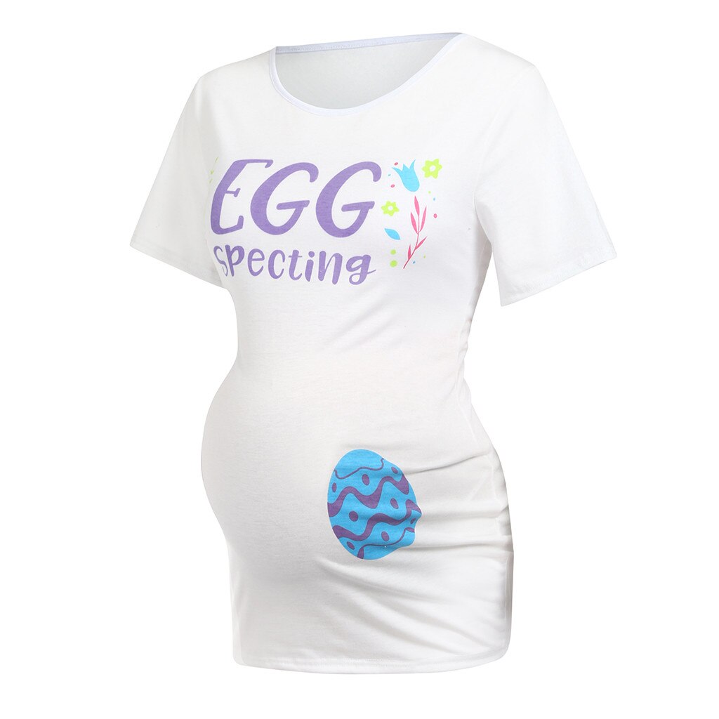 Kvinder barsels t-shirt kortærmet påskebrev print graviditet toppe tøj gravid bluse t-shirt femme enceinte