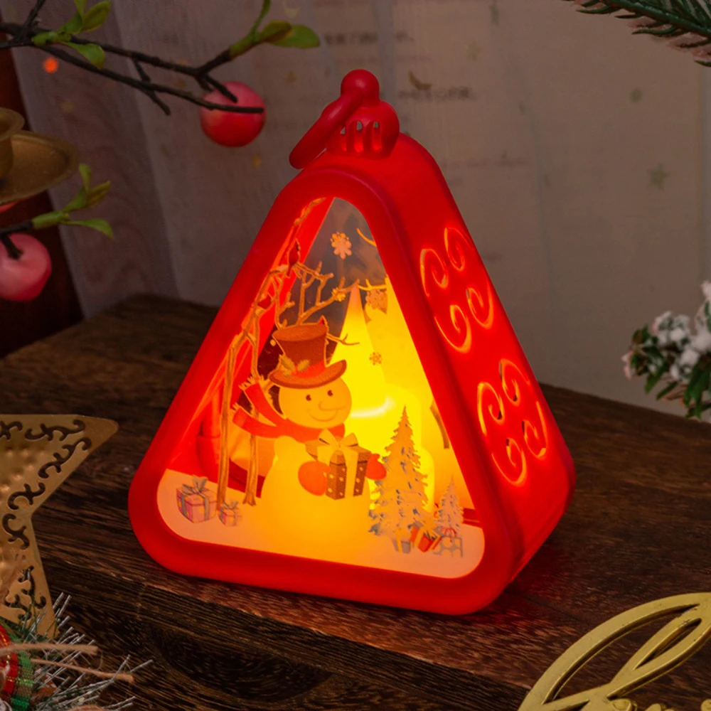 Christmas Triangle Lantern Plastic Santa Claus Snowman Tree Festival Lamp Mini Table Ornaments Home Decoration Party Scene Props: plum
